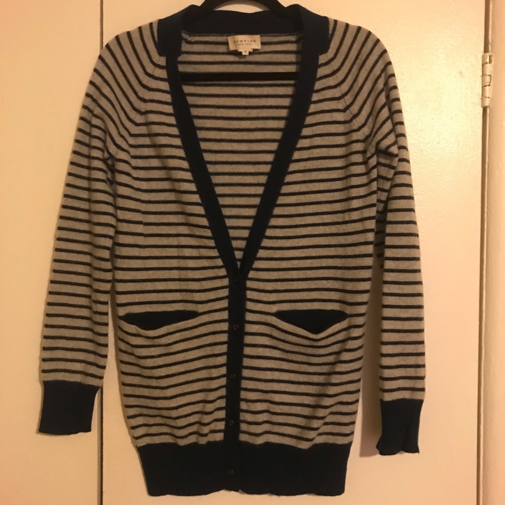 Navy Blue Striped Cashmere Sweater